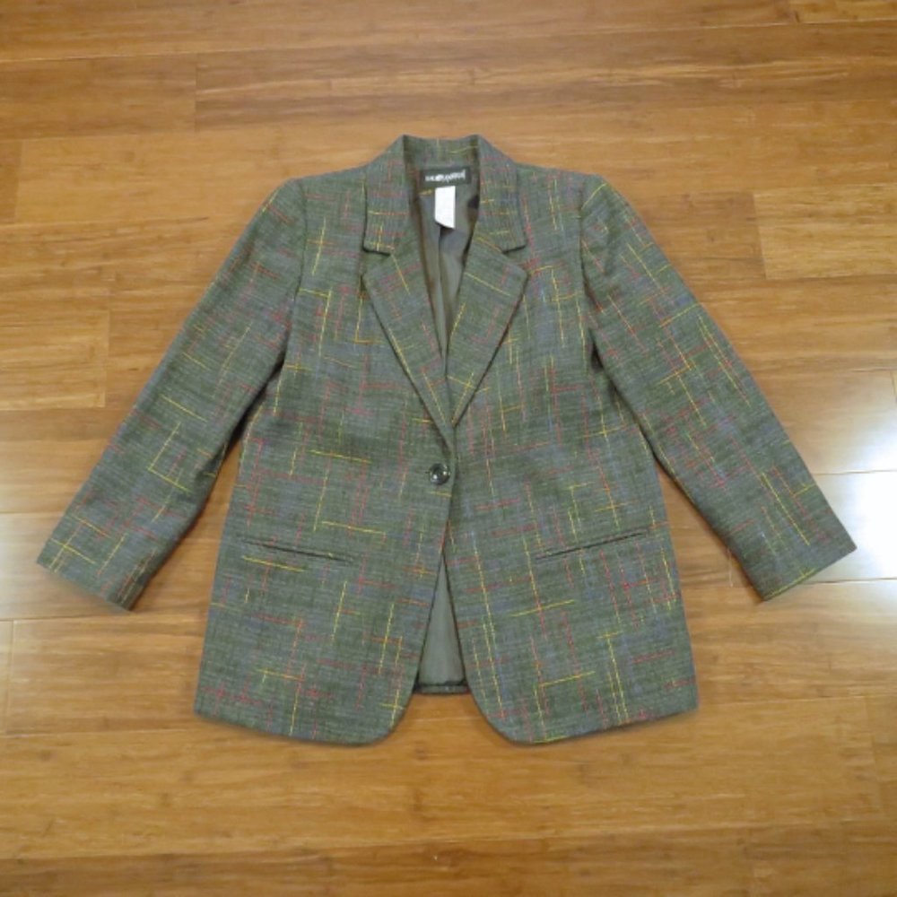 Womens 1980s Vintage Colorful Tweed Blazer Size 8P 40 Bust Small